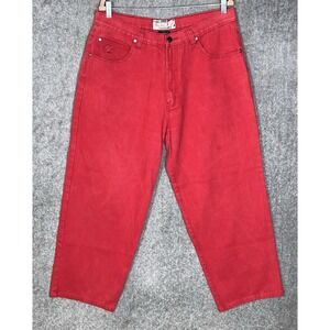 Vintage Clench Jeans Mens Size 38x32 (34x28) Red Denim Baggy Wide Leg Skater